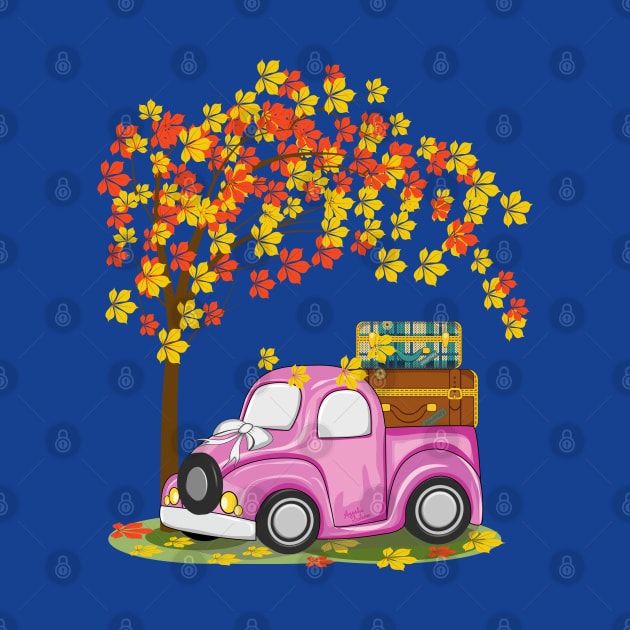 Vintage Car And Autumn Tree Art by Designoholic