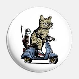 Cat With Sunglasses Riding Motorcycle and Driving Scooter Pin