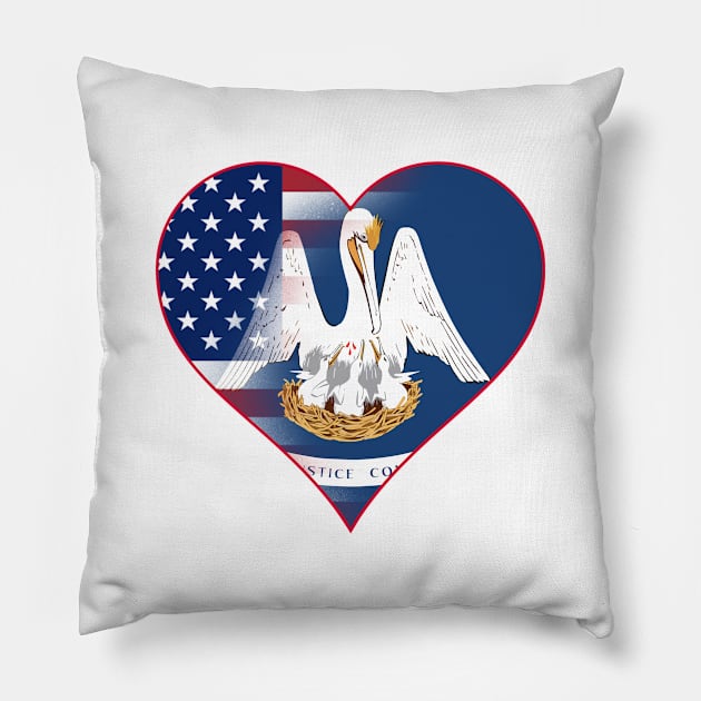 State of Louisiana Flag and American Flag Fusion Design Pillow by Gsallicat