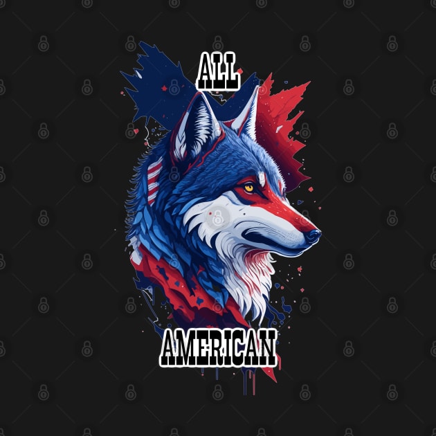 All American Forth of July Wolf Star Spangled Banner by LittleBearBlue