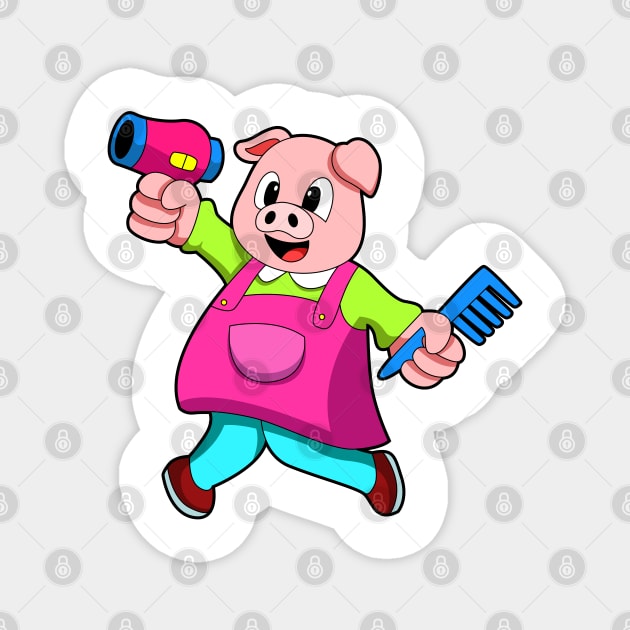 Pig as Hairdresser with Hair dryer & Comb Magnet by Markus Schnabel