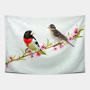 Rose Breasted Grosbeak Couple Tapestry