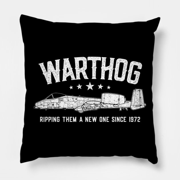 A-10 Thunderbolt Warthog US Aircraft Plane Airplane Funny Blueprint Vintage Pillow by BeesTeez