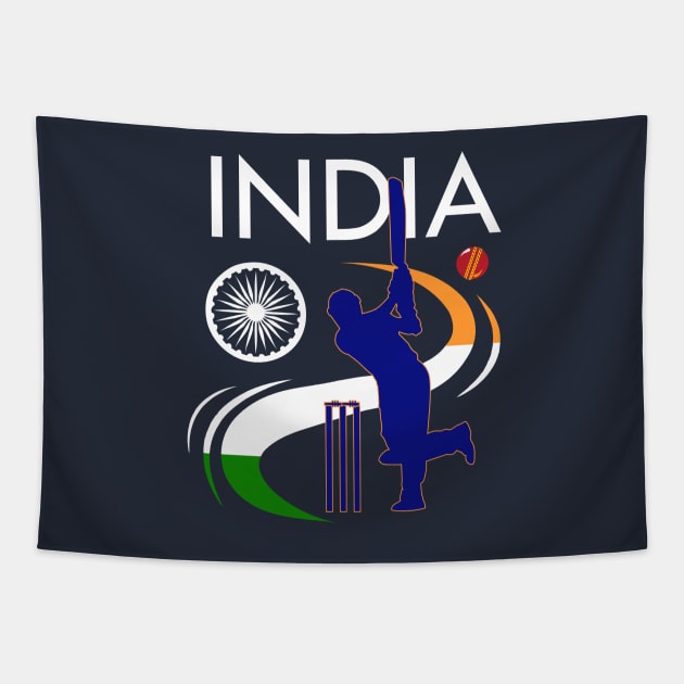 India Cricket With Indian Flag Brush Stroke Tapestry by BraaiNinja