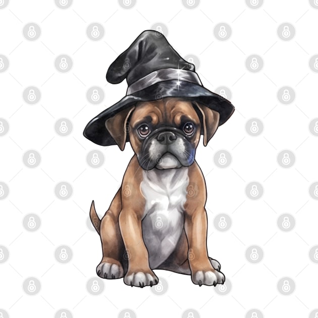 Watercolor Boxer Dog in Witch Hat by Chromatic Fusion Studio