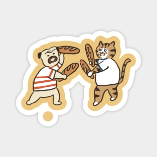 funny pug and cat making bread Magnet