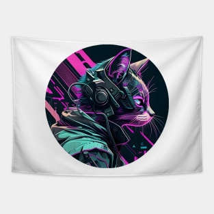 Cat Cyberpunk Futuristic Tapestry