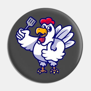 Cute Chicken Chef Holding Spatula Cartoon Pin