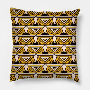 Art Deco Pattern No 76 - Yellow - Vintage Geometric Motif Pillow