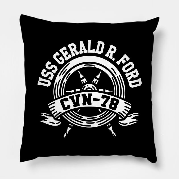 Uss Gerald R. Ford Cvn-78 Ship Helm Wheel Pillow by BramCrye