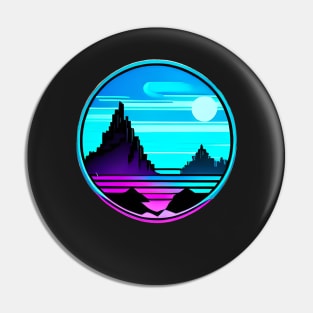 Neon alien mountains cyberpunk sticker Pin