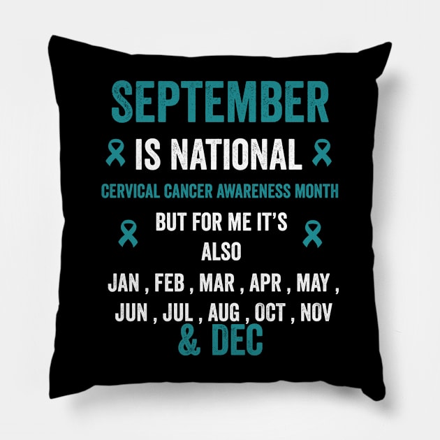 September is national cervical cancer awareness month - teal ribbon awareness month Pillow by Merchpasha1