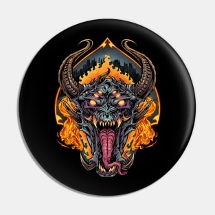 Demon Face and Fire Skulls Pin