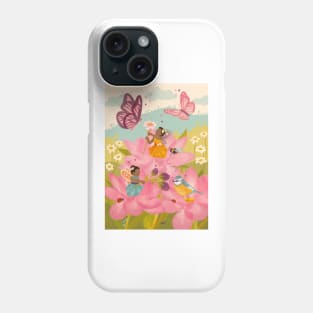 Beautiful Black Flower Fairies playing with their woodland friends Phone Case