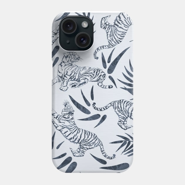 Tigers and Bamboo Leaves in Blue Phone Case by matise