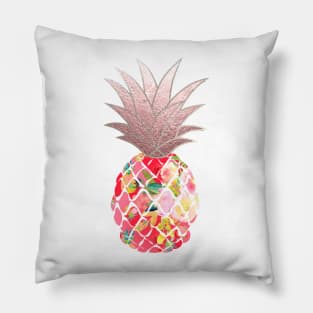 Aloha Pineapple, red coral+faux rose gold Pillow