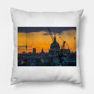 Sunset over St Paul's Cathedral with cranes Pillow