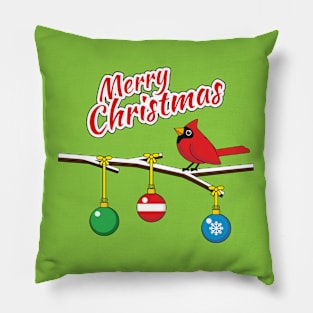 Red Cardinal on Christmas Bare Branch - Merry Christmas Pillow
