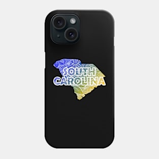 Colorful mandala art map of South Carolina with text in blue and yellow Phone Case