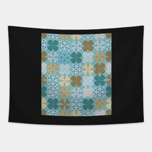 Turquoise and  Stylized Four Leaf Clover Tapestry