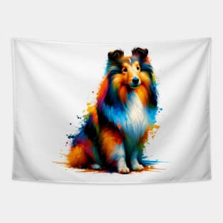 Colorful Shetland Sheepdog in Abstract Splash Art Tapestry