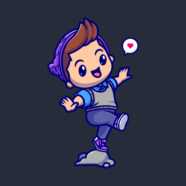 Cute Boy Stepping On The Rock Cartoon by Catalyst Labs