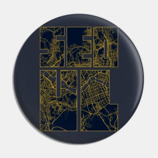 Seoul, South Korea City Map Typography - Gold Art Deco Pin