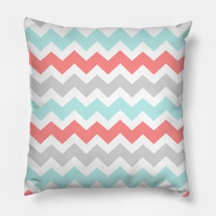 Coral Aqua Grey Chevron Pattern Pillow