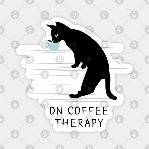 Black Cat on Coffee Therapy Magnet by runcatrun