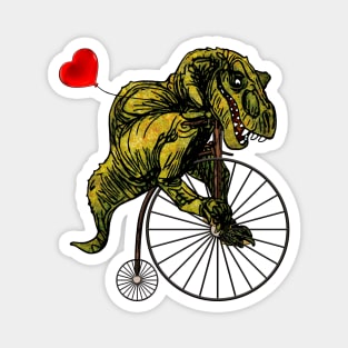 Tyrannosaurus on Penny Farthing with Heart Balloon Magnet