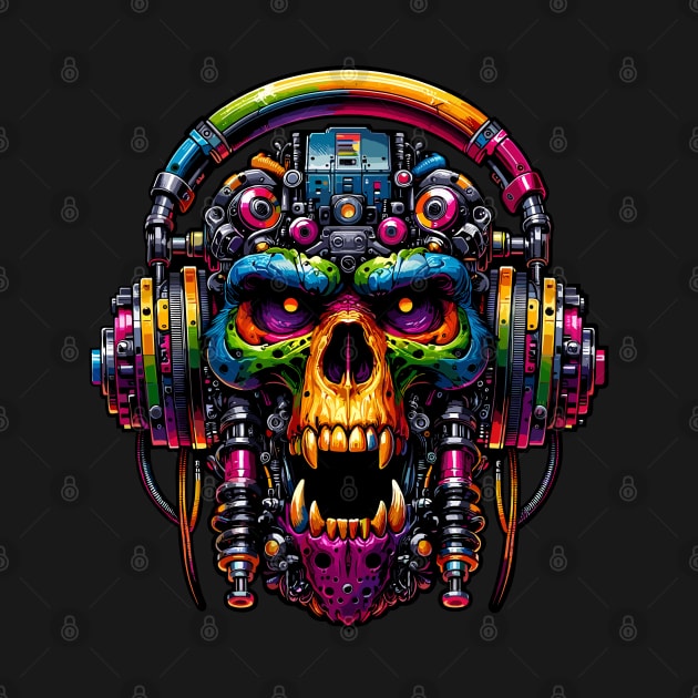 Vivid Cyber Skull: Neon Tech Nightmare by SergioArt