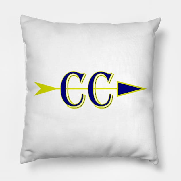 Cross Country CC logo with arrow in blue and gold Pillow by Woodys Designs