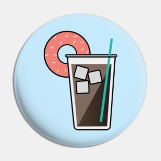 Iced Coffee with a Donut Pin