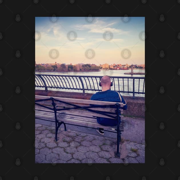 Sunset Carl Schulz Park Bench Lonely Man Manhattan New York City by eleonoraingrid