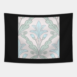 Regency style modern floral damask medallion pattern in turquoise and sage Tapestry