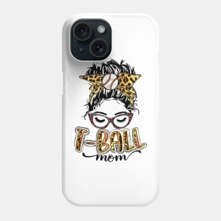 T Ball Mom Messy Bun Leopard, Baseball Mom Leopard Phone Case