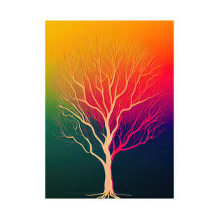 Prismatic Lonely Tree - Vibrant Colored Whimsical - Abstract Minimalist Bright Colorful Nature Poster Art of a Leafless Branches T-Shirt