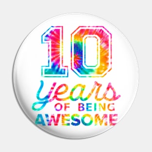 10Th Birthday Tie Dye 10 Years Old Awesome Men Women T-Shirt Pin