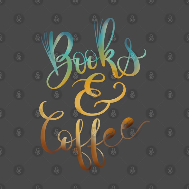 Books and Coffee hand lettered illustration design by DoubleBrush