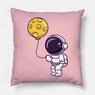 Cute Astronaut Holding Moon Balloon Cartoon Pillow