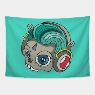 Skull in Headphones Tapestry