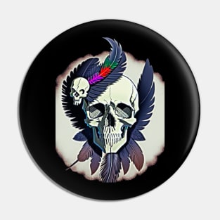 skull with feathers Pin