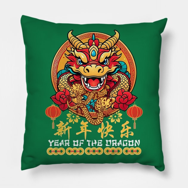 Chinese Dragon Horoscope and Happy New Lunar Year Pillow by alcoshirts