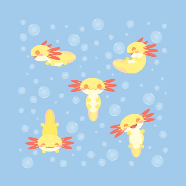 Cute Golden Albino Axolotls by Kirion