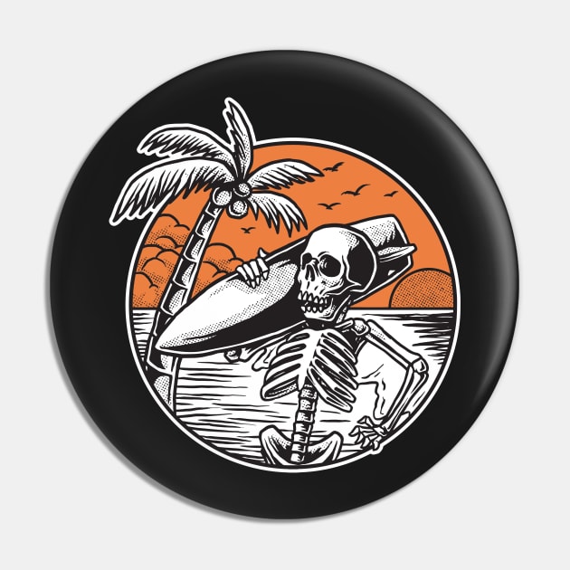 Skeleton Surfer at Sunset Pin by markz66