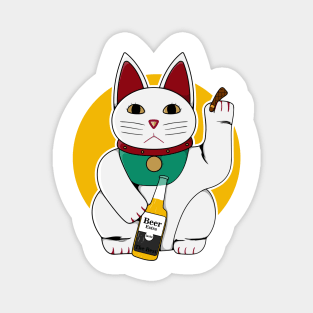 chinese cat on chill with beer and cigar Magnet