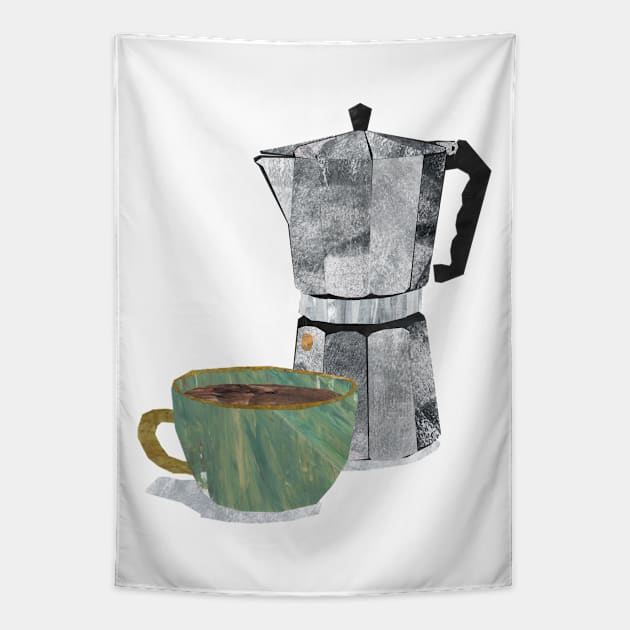 Coffee Combo (moka pot and cup) Tapestry by Babban Gaelg