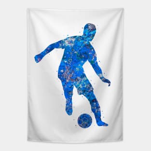 Soccer player blue art Tapestry