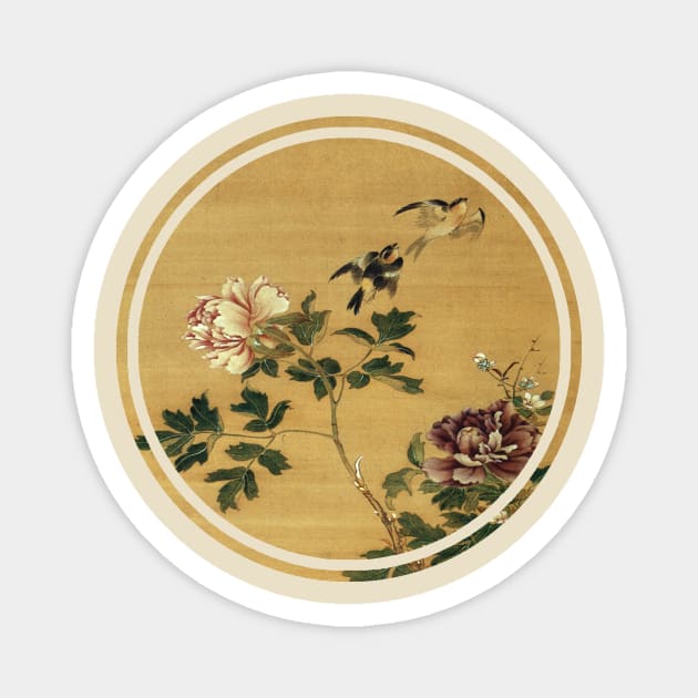 Old Japanese painting of birds and flowers Magnet by Bearpear