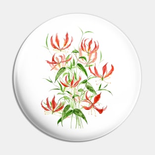 orange red climbing lily watercolor painting Pin